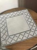 NİVEMESHOME FAS NAKIŞLI GÜMÜŞ KARE (6 ADET) KETEN KOKTEYL PEÇETESİ KAHVE YANI SUNUMLUK - 2