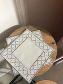 NİVEMESHOME FAS NAKIŞLI GÜMÜŞ KARE (6 ADET) KETEN KOKTEYL PEÇETESİ KAHVE YANI SUNUMLUK - 4