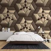 3 Boyutlu Kahverengi Deri Görünümlü Duvar Kağıdı Baskı thumbnail 2