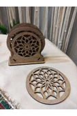 Ahşap Mandala Desenli Bardak Altlık 6'lı - 2