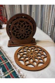 Ahşap Mandala Desenli Bardak Altlık 6'lı - 2