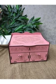 Pembe Ahşap 4 Bölmeli Takı Kutusu - 4