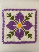 Banyo Lifi Yün El Örmesi Ceyizlik Kare Çiçek Desenli - Eflatun - 2