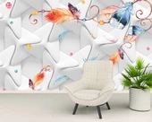 Renkli Tüy Desenli Geometrik Şekilli 3 Boyutlu 3D Duvar Kağıdı thumbnail 6
