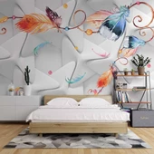 Renkli Tüy Desenli Geometrik Şekilli 3 Boyutlu 3D Duvar Kağıdı thumbnail 2