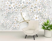 3 Boyutlu Beyaz Papatya Duvar Kağıdı thumbnail 6