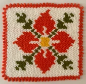 Banyo Lifi Yün El Örmesi Ceyizlik Kare  Çiçek Desenli - Turuncu - 1