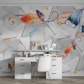 Renkli Tüy Desenli Geometrik Şekilli 3 Boyutlu 3D Duvar Kağıdı thumbnail 4