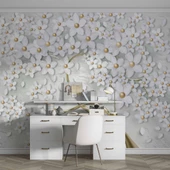 3 Boyutlu Beyaz Papatya Duvar Kağıdı thumbnail 4