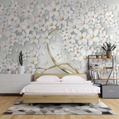 3 Boyutlu Beyaz Papatya Duvar Kağıdı thumbnail 2