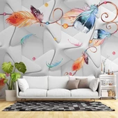 Renkli Tüy Desenli Geometrik Şekilli 3 Boyutlu 3D Duvar Kağıdı thumbnail 1