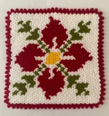 Banyo Lifi Yün El Örmesi Ceyizlik Kare Çiçek Desenli - Kırmızı - 1