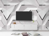 3 Boyutlu Beyaz Geometrik Kabartma Görünümlü Duvar Kağıdı Baskı thumbnail 3