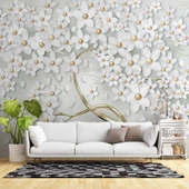 3 Boyutlu Beyaz Papatya Duvar Kağıdı thumbnail 1