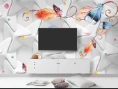 Renkli Tüy Desenli Geometrik Şekilli 3 Boyutlu 3D Duvar Kağıdı thumbnail 3