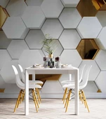 3 Boyutlu Gold Beyaz Altıgen Modern Duvar Kağıdı Baskı thumbnail 6