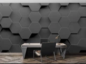 3 Boyutlu Antrasit Altıgen Duvar Kağıdı Baskı thumbnail 4