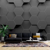 3 Boyutlu Antrasit Altıgen Duvar Kağıdı Baskı thumbnail 1