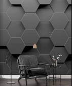 3 Boyutlu Antrasit Altıgen Duvar Kağıdı Baskı thumbnail 6
