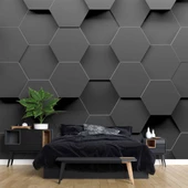 3 Boyutlu Antrasit Altıgen Duvar Kağıdı Baskı thumbnail 2