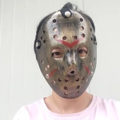 Bakır Renk Kırmızı Çizgili Tam Yüz Hokey Jason Maskesi Hannibal Maskesi - 4