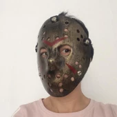 Bakır Renk Kırmızı Çizgili Tam Yüz Hokey Jason Maskesi Hannibal Maskesi - 3