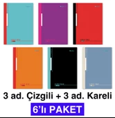 A4 Okul Defteri 6'lı PAKET 60 yp. Dikişli 3 Çizgili+3 Kareli - 1