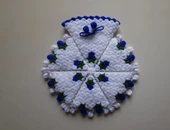 Banyo Lifi Yün El Örmesi 3'lü Ceyizlik Seti Çiçek Desenli MAVİ - 2