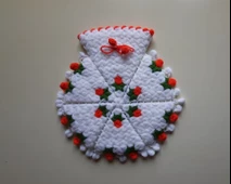 Banyo Lifi Yün El Örmesi 3'lü Ceyizlik Seti Çiçek Desenli TURUNCU - 2