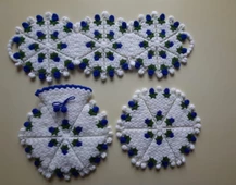 Banyo Lifi Yün El Örmesi 3'lü Ceyizlik Seti Çiçek Desenli MAVİ - 1