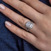 Baget Taşlı Gümüş Tektaş Yüzük - 5