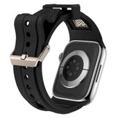 Apple Watch 1 2 3 4 5 6 7 8 9 Se Ultra 49/45/44/42 mm KRD-117 Hava Alabilen Delikli Metal Süslemeli Desenli Silikon Kordon thumbnail 10