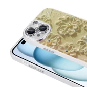 Apple iPhone 14 Kılıf Çiçek Desenli Parlak Taşlı Sert Silikon Zore Garden Kapak thumbnail 11