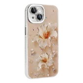 Apple iPhone 15 Kılıf Çiçek Desenli Parlak Taşlı Sert Silikon Zore Garden Kapak thumbnail 11