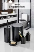5 Parça Yatay Çizgili Siyah Banyo Takımı - 1