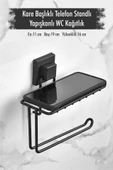 Kare Başlıklı Telefon Standlı Yapışkanlı Siyah WC Kağıtlık - 1