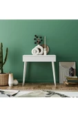 Mezza 2220 FLORA DÜŞER KAPAKLI AYNALI (AHŞAP AYAKLI) 80 CM MAKYAJ MASASI DRESUAR ÇALIŞMA MASASI BEYAZ thumbnail 7