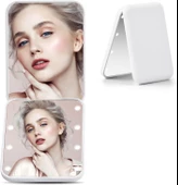 Valkyrie 8 LED Işıklı Cep Çanta Cüzdan Makyaj Aynası - 1X 3X Yakınlaştırma - Zarif ve Hafif Tasarım - Katlanabilir Ayna Beyaz - 2