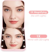 Valkyrie 8 LED Işıklı Cep Çanta Cüzdan Makyaj Aynası - 1X 3X Yakınlaştırma - Zarif ve Hafif Tasarım - Katlanabilir Ayna Beyaz - 9