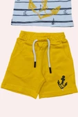 Erkek Bebek Çapa Baskılı Kısa Kol Çizgili Tişört Sarı Şortlu Takım thumbnail 5