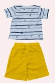 Erkek Bebek Çapa Baskılı Kısa Kol Çizgili Tişört Sarı Şortlu Takım thumbnail 3