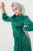 Yandan Bağlamalı Saten Elbise Yeşil - 2