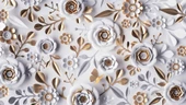 3 Boyutlu Gold-Beyaz Çiçek ve Yaprak Desenli Modern Duvar Kağıdı Baskı - 6