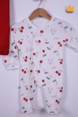Babyhola %100 Pamuk Kirazlı 2'li Patikli Tulum Önlük Bere 4'lü Set 23608 thumbnail 4