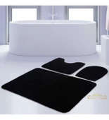 Bonny Home Unicolor Düz Siyah 3lü Banyo Paspası Halısı Seti Kaymaz Klozet Takımı - 1