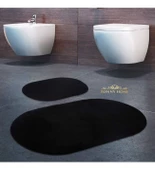Bonny Home Rixos Siyah 2li Banyo Halısı Paspası Seti Kaymaz Tabanlı Klozet Takımı - 1