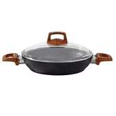 Bonera 20 Cm Ahşap Desenli Bakalit Kulplu Cam Kapaklı Vogue Granit Omlet Tava Grnt 1051 - 1