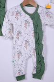 Babyhola %100 Pamuk Yeşil Çiçekli 2'li Tulum Saç Bandı 4'lü Set 458 - 3