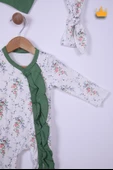 Babyhola %100 Pamuk Yeşil Çiçekli 2'li Tulum Saç Bandı 4'lü Set 458 - 6