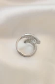 Ayarlamalı Silver Renk Metal Zirkon Taşlı Kanat Yüzük - TJ-BYK2033 - 2